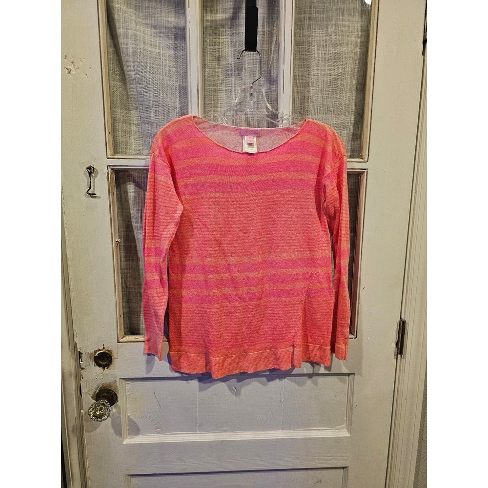 Lilly Pulitzer 100% Linen Pink and‎ Coral Striped Sweater